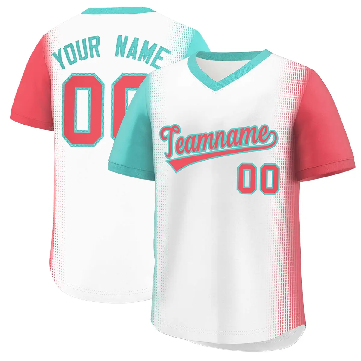 White Bright Green-Light Red Raglan Pullover Baseball Jersey