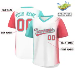 White Bright Green-Light Red Raglan Pullover Baseball Jersey 2