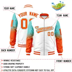 White Bright Green-Orange Full-Zip Letterman Bomber Jacket 2