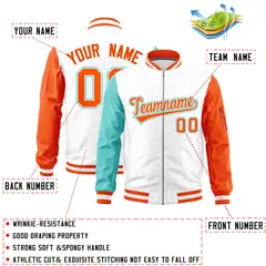 White Bright Green Orange Varsity Letterman Bomber Jacket Full-Zip Raglan 2