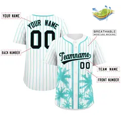 White Bright Green Pinstripe Coconut Tree Baseball Jersey 2