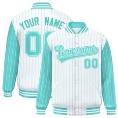 White Bright Green Pinstripe Raglan Varsity Letterman Baseball Jacket 1