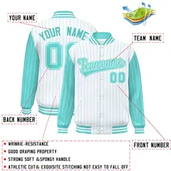 White Bright Green Pinstripe Raglan Varsity Letterman Baseball Jacket 2