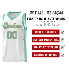 White Bright Green Side Symmetrical Line Pattern Basketball Jersey 2