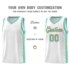 White Bright Green Side Symmetrical Line Pattern Basketball Jersey 3