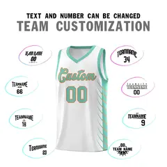 White Bright Green Side Symmetrical Line Pattern Basketball Jersey 4