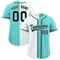 White Bright Green Split Plaid Authentic Baseball Jersey 1