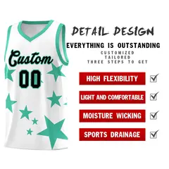 White Bright Green Star Print Graffiti Basketball Jersey Sets 2