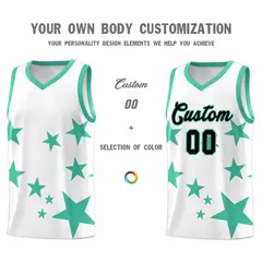 White Bright Green Star Print Graffiti Basketball Jersey Sets 3