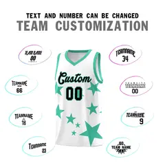 White Bright Green Star Print Graffiti Basketball Jersey Sets 4
