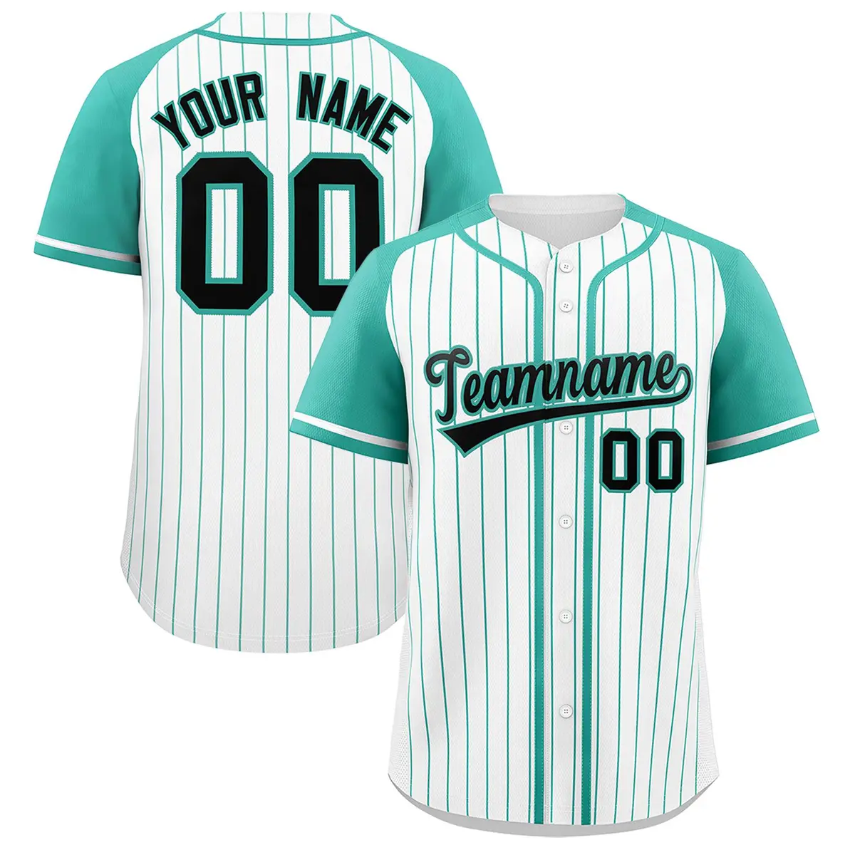 White Bright Green Stripe Raglan Baseball Jersey