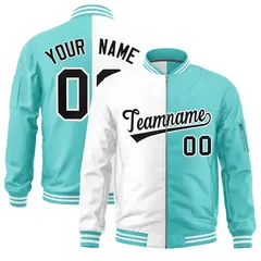 White Bright Green Two Tone Full-Zip Varsity Letterman Bomber Jacket