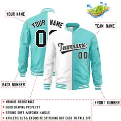 White Bright Green Two Tone Full-Zip Varsity Letterman Bomber Jacket 2