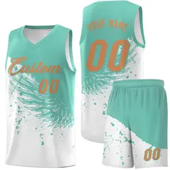 White Bright Green Wing Pattern Basketball Jersey 1