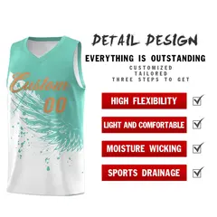 White Bright Green Wing Pattern Basketball Jersey 2