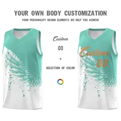 White Bright Green Wing Pattern Basketball Jersey 3