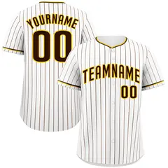 White Brown Gold Bull Stripe Baseball Jersey 1