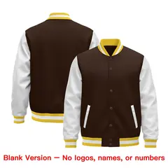 White Brown Gold Raglan Varsity Full-Snap Leather Sleeves Letterman Jacket 5
