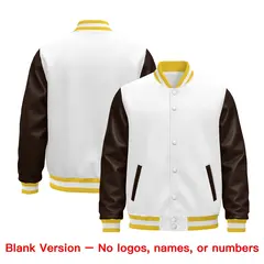 White Brown Gold Raglan Varsity Full-Snap Leather Sleeves Letterman Jacket 6