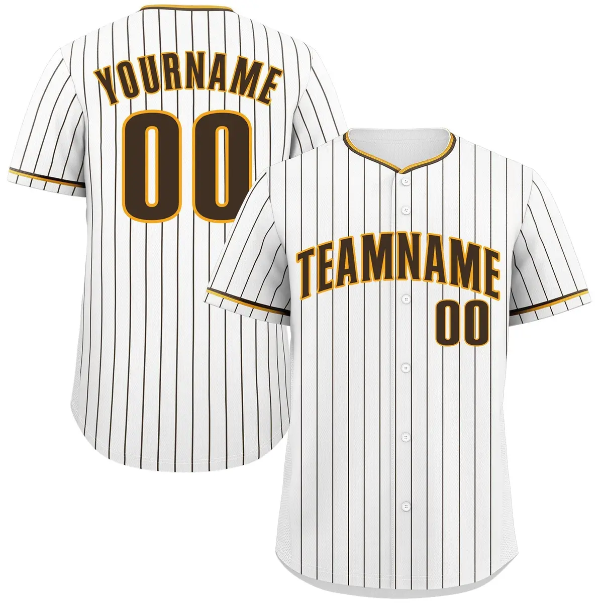 White Brown-Gold Stripe Fashion Baseball Jersey