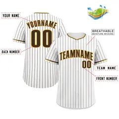 White Brown-Gold Stripe Fashion Baseball Jersey 2