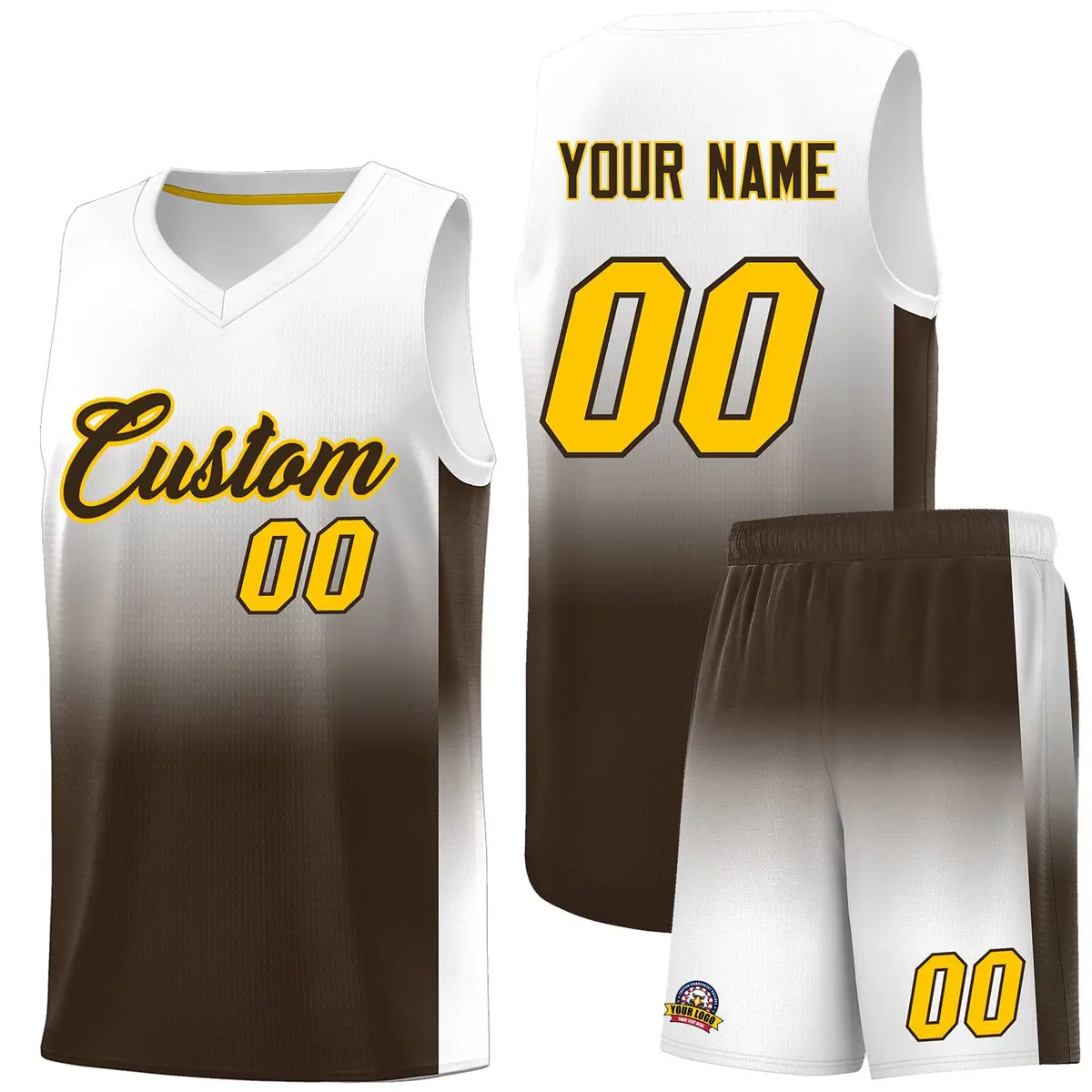 White Brown Gradient Sports Basketball Jersey