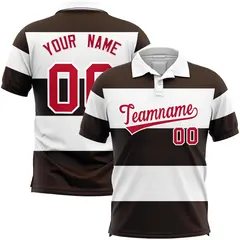 White-Brown Horizontal Stripe Performance Polo Shirt