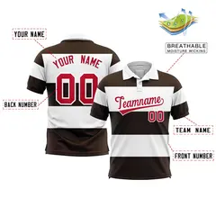 White-Brown Horizontal Stripe Performance Polo Shirt 2
