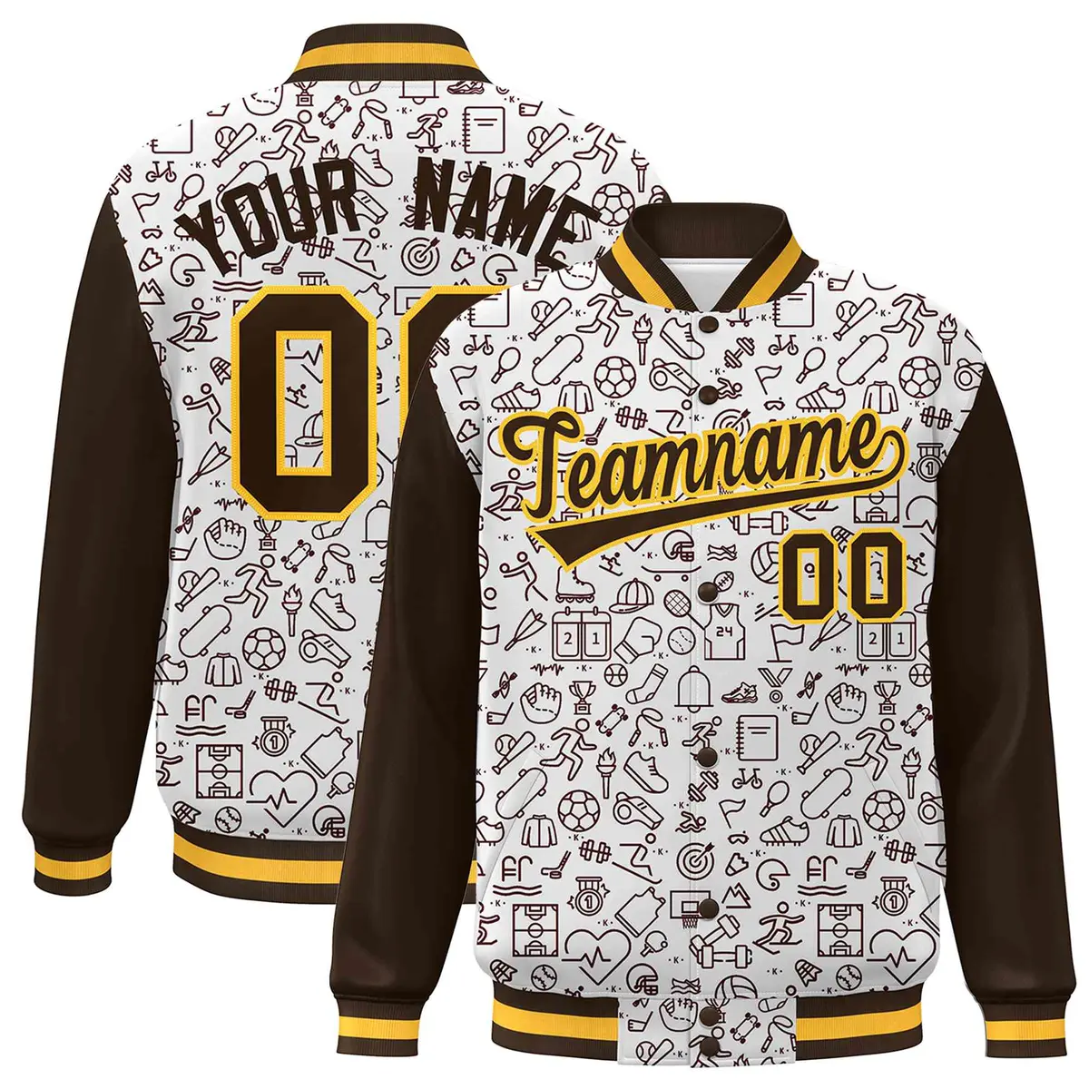 White Brown Line Graffiti Varsity Raglan Letterman Jacket