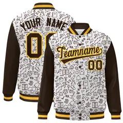 White Brown Line Graffiti Varsity Raglan Letterman Jacket