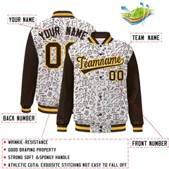 White Brown Line Graffiti Varsity Raglan Letterman Jacket 2