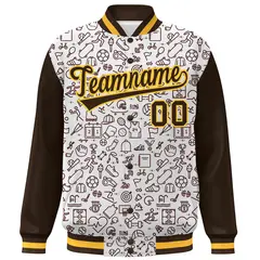 White Brown Line Graffiti Varsity Raglan Letterman Jacket 3