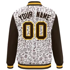White Brown Line Graffiti Varsity Raglan Letterman Jacket 4