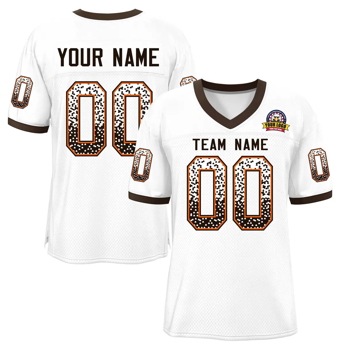 White Brown-Orange Drift Fashion Mesh Football Jersey