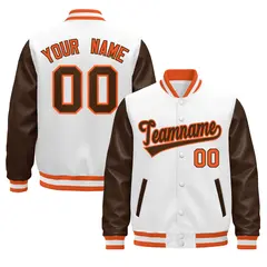 White Brown Orange Varsity Full-Snap Letterman Jacket 1