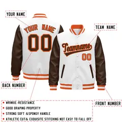 White Brown Orange Varsity Full-Snap Letterman Jacket 2