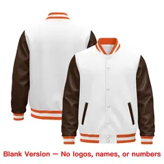 White Brown Orange Varsity Full-Snap Letterman Jacket 5