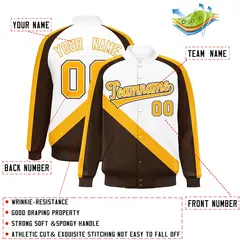 White Brown Raglan Varsity Full-Snap Letterman Baseball Jacket 2