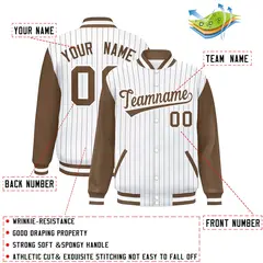 White Brown Stripe Raglan Varsity Bomber Jacket 2