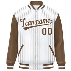 White Brown Stripe Raglan Varsity Bomber Jacket 3