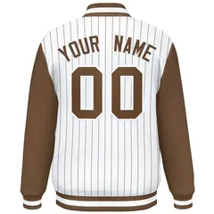 White Brown Stripe Raglan Varsity Bomber Jacket 4