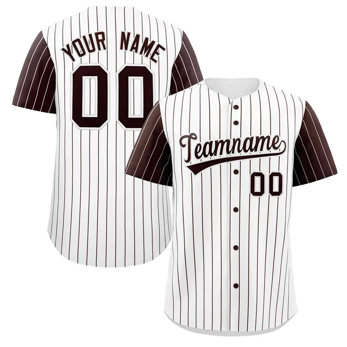 White Brown Striped Raglan Sleeves Baseball Jersey