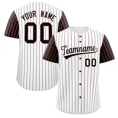 White Brown Striped Raglan Sleeves Baseball Jersey