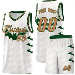 White Buckskin Brown Bat Pattern Halloween Basketball Jersey 1