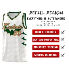 White Buckskin Brown Bat Pattern Halloween Basketball Jersey 2