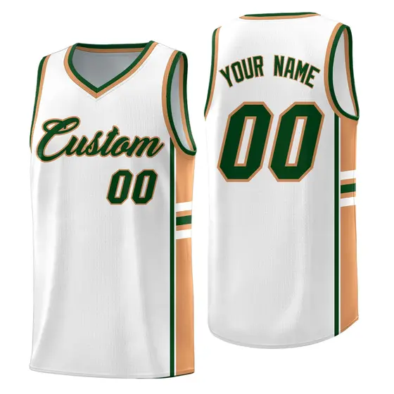 White Buckskin Brown Color Block Varsity Basketball Jersey