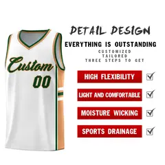 White Buckskin Brown Color Block Varsity Basketball Jersey 2