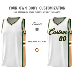 White Buckskin Brown Color Block Varsity Basketball Jersey 3