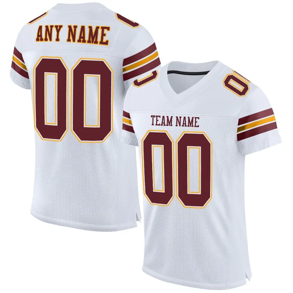 White Burgundy-Gold Classic Style Mesh Football Jersey
