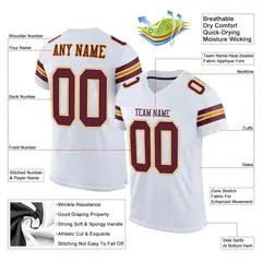 White Burgundy-Gold Classic Style Mesh Football Jersey 2